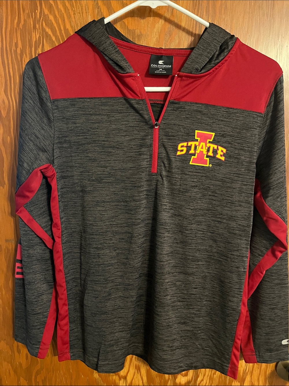 Colosseum Gray and Red Iowa State Cyclones Hooded 1/4 Zip DriFit Pullover